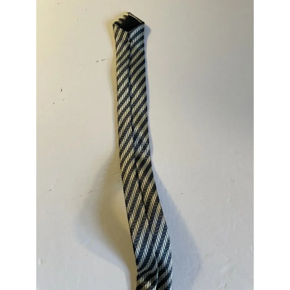 Ermenegildo Zegna  Silk Silver Blue  Tie  58” X 3 & 6/8 Striped - Picture 12 of 15